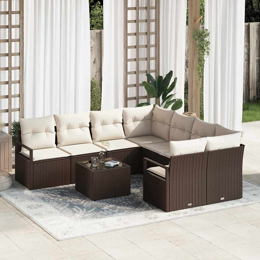 Garten-Sofa-Set 9 pcs Braun und Creme 55 x 55 x 37 cm